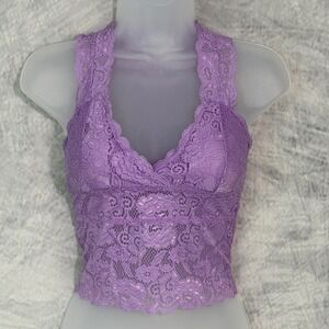 Lavender Purple Floral Lace Cami Crop Top Size M / L Fairy Ethereal whimsical